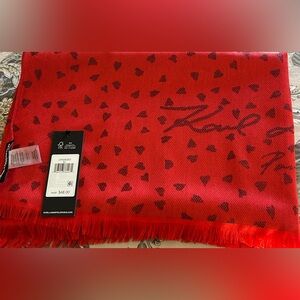 Karl Lagerfeld Red Harts Patterned Scarf